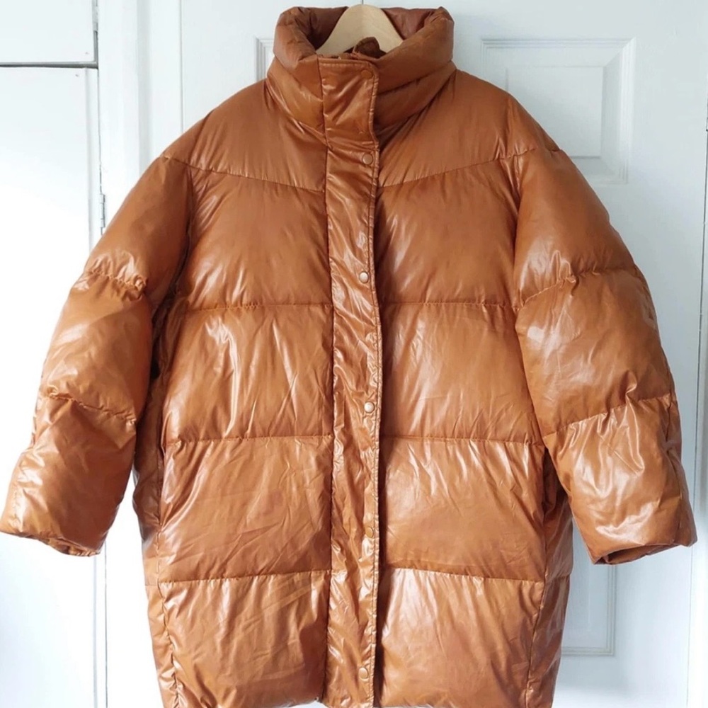 H&M Oversized Brown Puffer Coat Jacket size xs